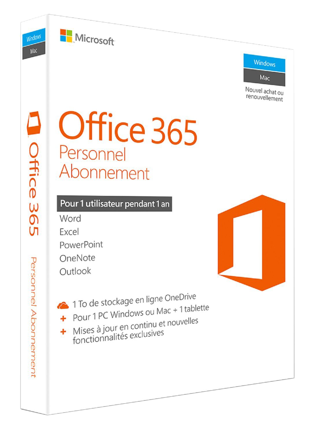 Microsoft Office 365 Personnel | 1 PC Windows ou Mac + 1 tablette | 1 an | Téléchargement