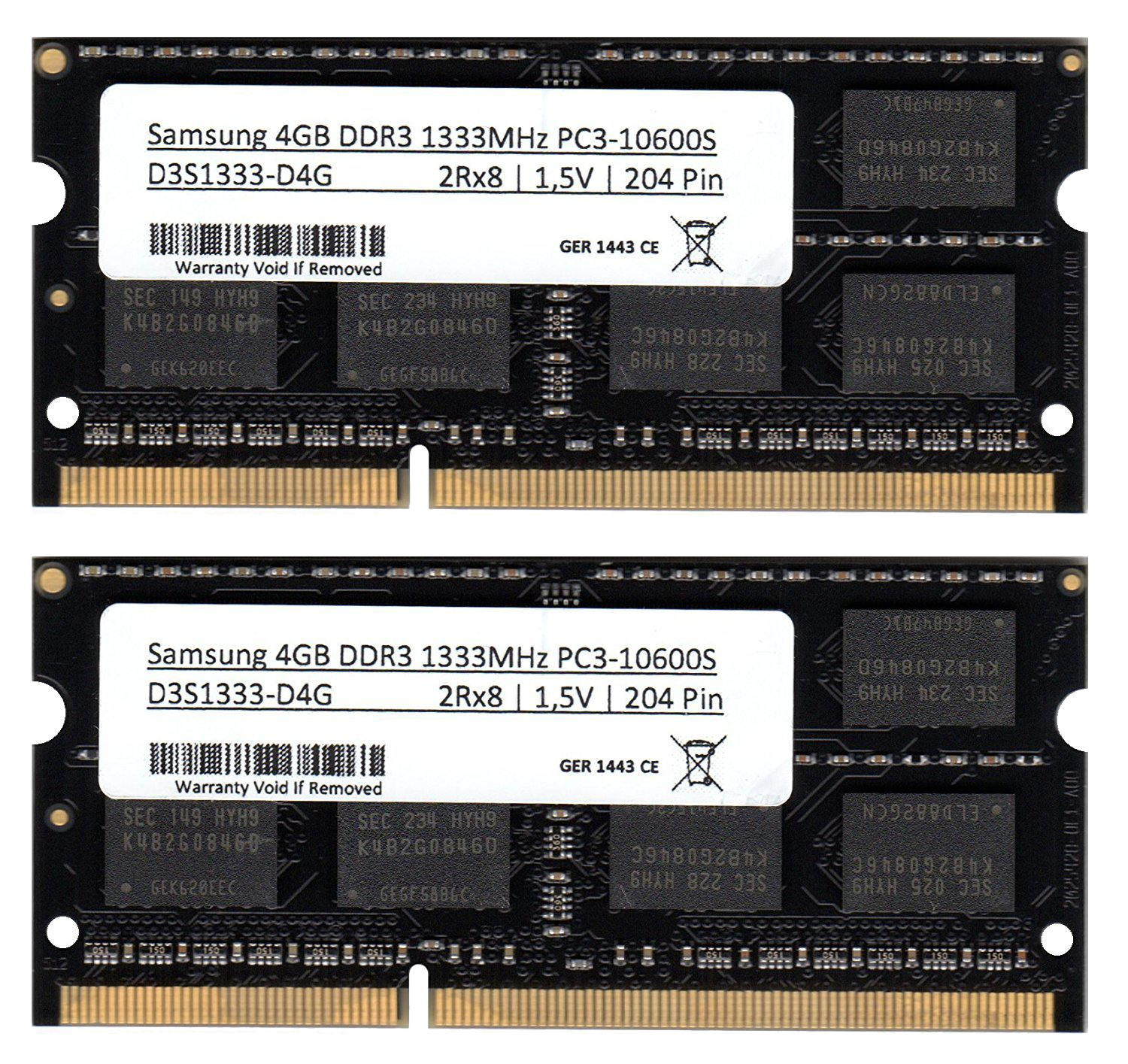 Samsung PC3 10600 Lot de 2 barrettes mémoire de 4 Go (RAM) 1333 MHz DDR3 SO-Dimm pour ordinateur portable et notebook