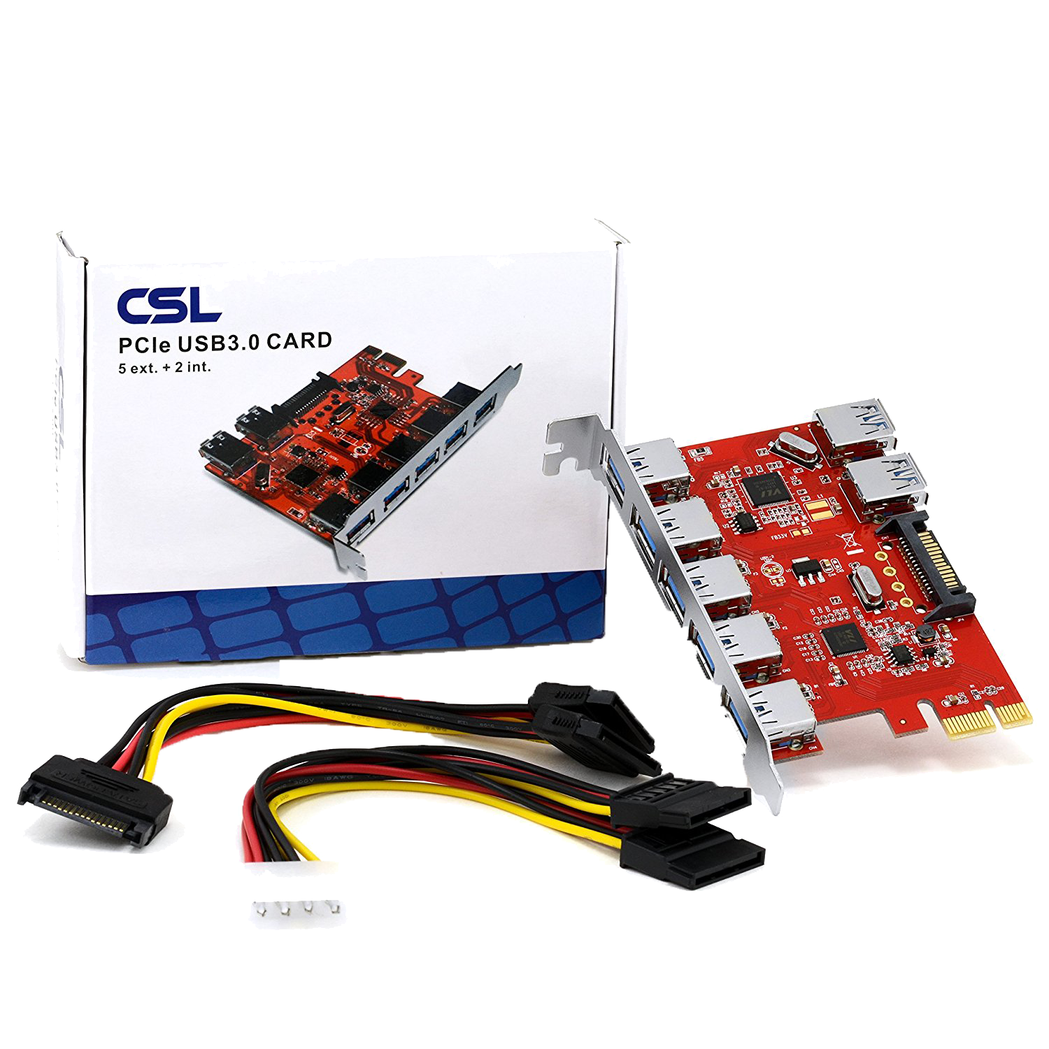 CSL – USB 3.0 Carte contrôleur PCI Express (Super Speed) | (PCIe) carte interface USB 3.0 | 5 x ports externes / 2 x cports interne | HUB USB interne | compatible Windows 10