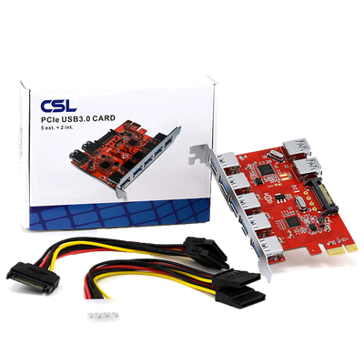 CSL – USB 3.0 Carte contrôleur PCI Express (Super Speed) | (PCIe) carte interface USB 3.0 | 5 x ports externes / 2 x cports interne | HUB USB interne | compatible Windows 10