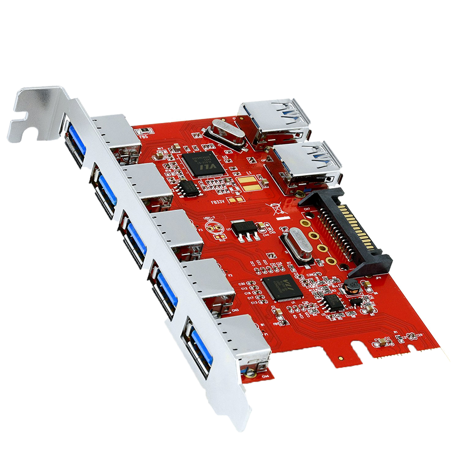 CSL – USB 3.0 Carte contrôleur PCI Express (Super Speed) | (PCIe) carte interface USB 3.0 | 5 x ports externes / 2 x cports interne | HUB USB interne | compatible Windows 10